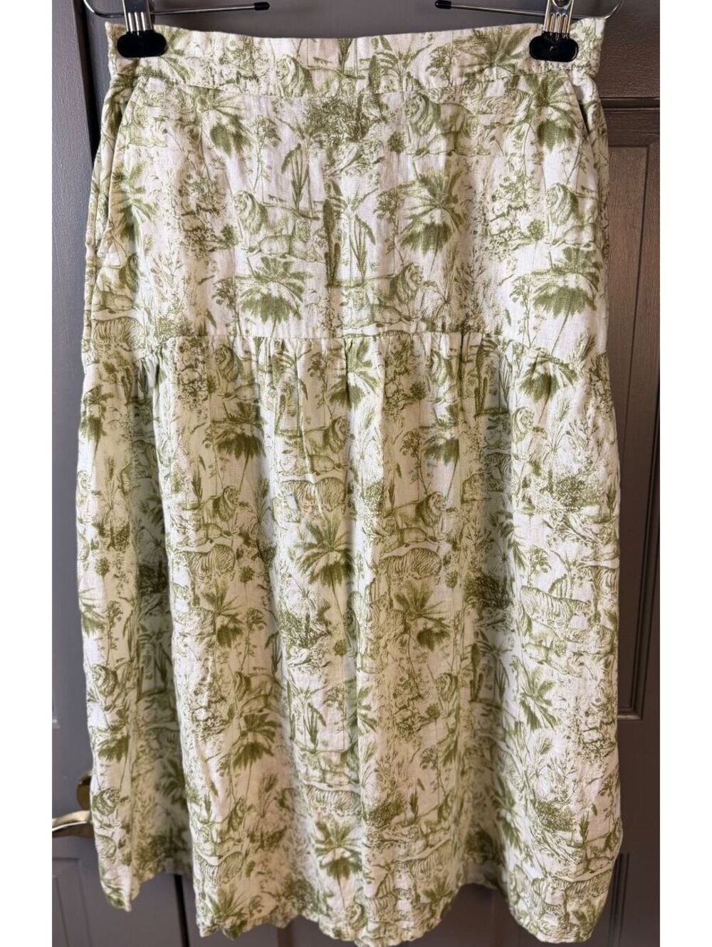 Rachel Zoe Women's Cream/Green Safari Toile 100% Linen Maxi Sz L